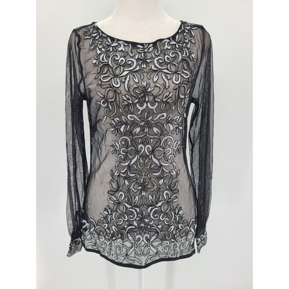 Whimsigoth Embroidered Sheer Mesh Top Size S / M Floral Whimsy Fairy Festival